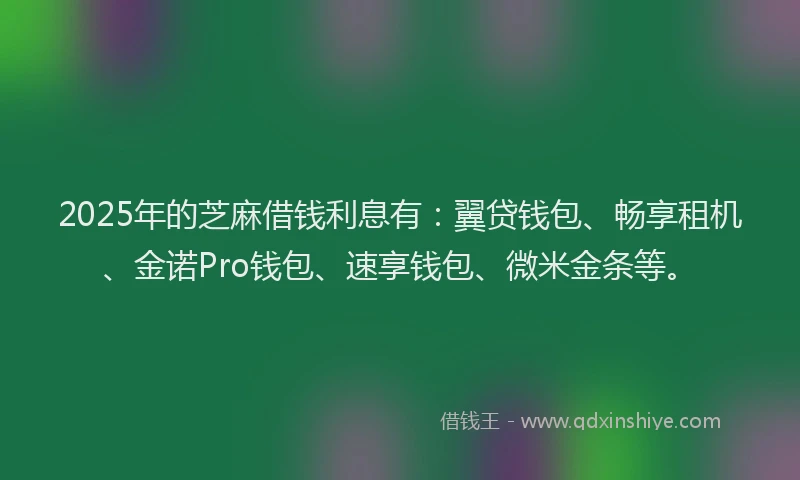 2025年的芝麻借钱利息有：翼贷钱包、畅享租机、金诺Pro钱包、速享钱包、微米金条等。