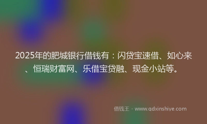 2025年的肥城银行借钱有：闪贷宝速借、如心来、恒瑞财富网、乐借宝贷融、现金小站等。