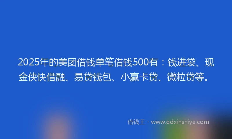 2025年的美团借钱单笔借钱500有：钱进袋、现金侠快借融、易贷钱包、小赢卡贷、微粒贷等。