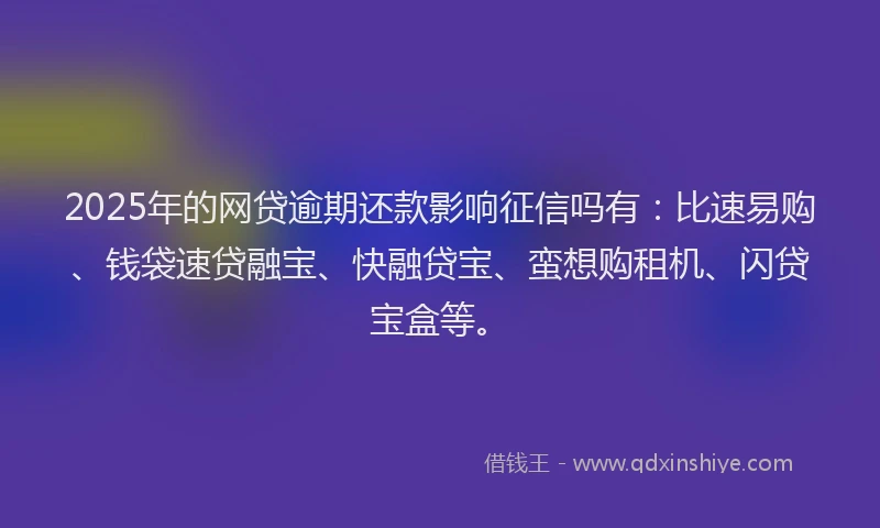 2025年的网贷逾期还款影响征信吗有：比速易购、钱袋速贷融宝、快融贷宝、蛮想购租机、闪贷宝盒等。