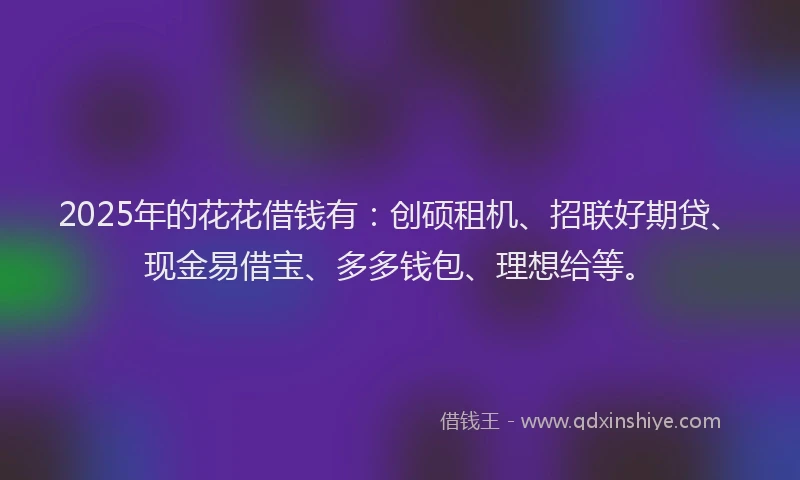 2025年的花花借钱有：创硕租机、招联好期贷、现金易借宝、多多钱包、理想给等。