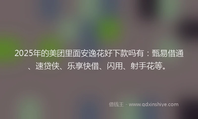 2025年的美团里面安逸花好下款吗有：甄易借通、速贷侠、乐享快借、闪用、射手花等。