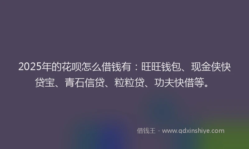 2025年的花呗怎么借钱有：旺旺钱包、现金侠快贷宝、青石信贷、粒粒贷、功夫快借等。
