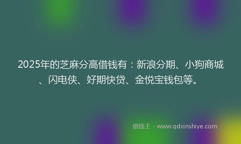 2025年的芝麻分高借钱有：新浪分期、小狗商城、闪电侠、好期快贷、金悦宝钱包等。