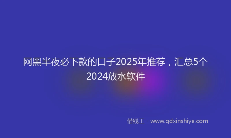 网黑半夜必下款的口子2025年推荐，汇总5个2024放水软件