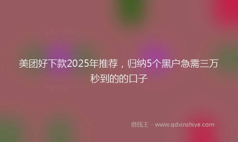 美团好下款2025年推荐，归纳5个黑户急需三万秒到的的口子