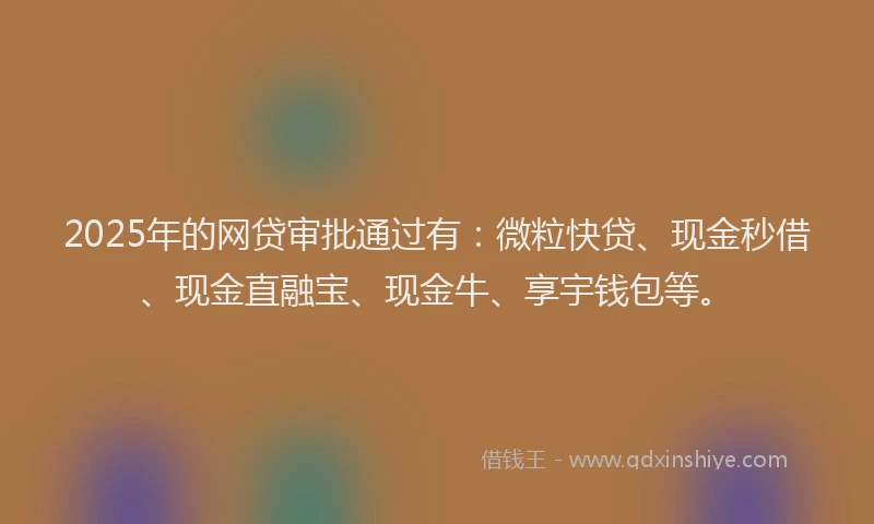 2025年的网贷审批通过有：微粒快贷、现金秒借、现金直融宝、现金牛、享宇钱包等。