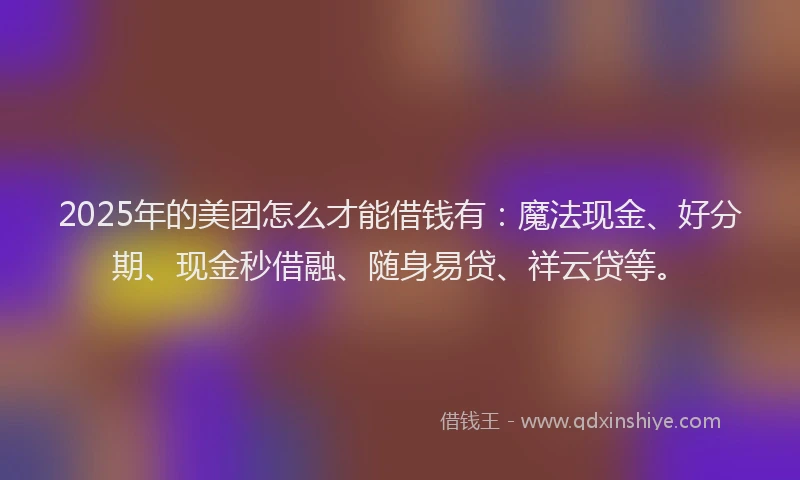 2025年的美团怎么才能借钱有：魔法现金、好分期、现金秒借融、随身易贷、祥云贷等。