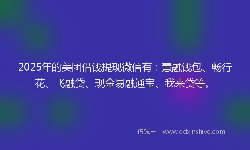 2025年的美团借钱提现微信有：慧融钱包、畅行花、飞融贷、现金易融通宝、我来贷等。
