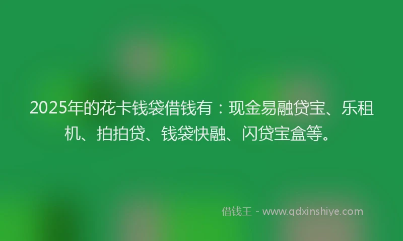 2025年的花卡钱袋借钱有：现金易融贷宝、乐租机、拍拍贷、钱袋快融、闪贷宝盒等。