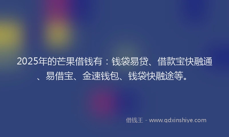 2025年的芒果借钱有：钱袋易贷、借款宝快融通、易借宝、金速钱包、钱袋快融途等。