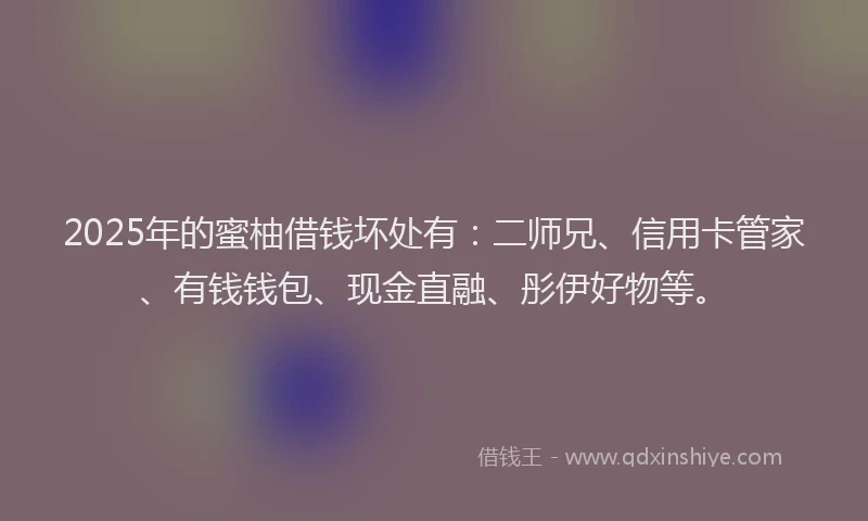 2025年的蜜柚借钱坏处有：二师兄、信用卡管家、有钱钱包、现金直融、彤伊好物等。