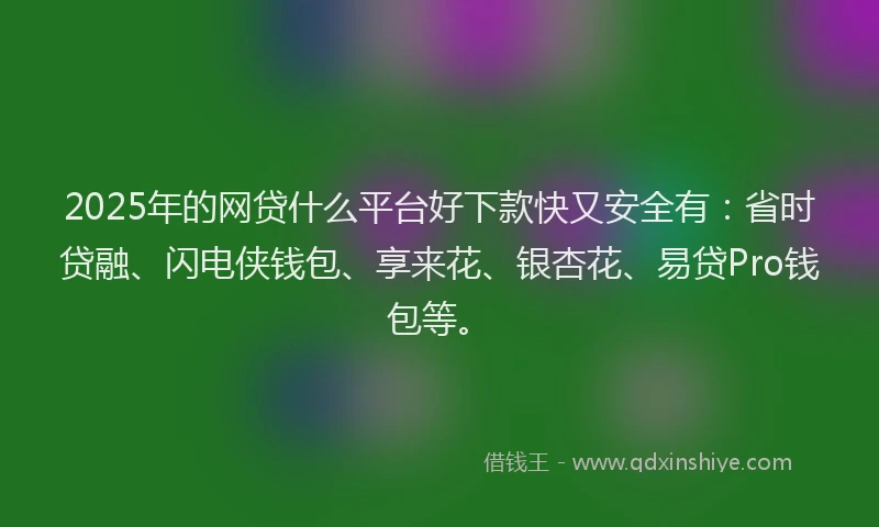 2025年的网贷什么平台好下款快又安全有：省时贷融、闪电侠钱包、享来花、银杏花、易贷Pro钱包等。