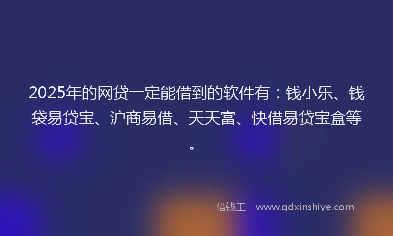 2025年的网贷一定能借到的软件有：钱小乐、钱袋易贷宝、沪商易借、天天富、快借易贷宝盒等。