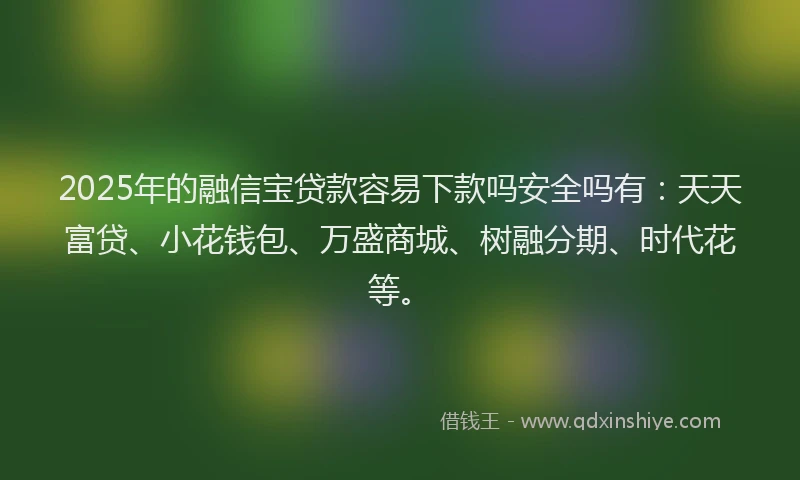 2025年的融信宝贷款容易下款吗安全吗有：天天富贷、小花钱包、万盛商城、树融分期、时代花等。