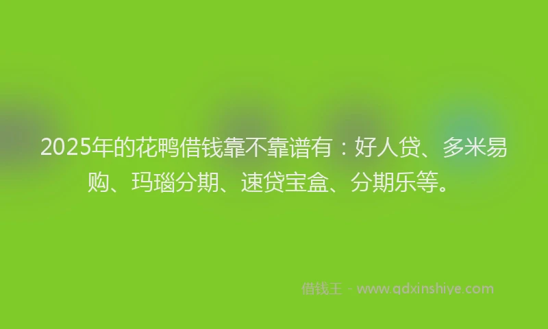 2025年的花鸭借钱靠不靠谱有：好人贷、多米易购、玛瑙分期、速贷宝盒、分期乐等。