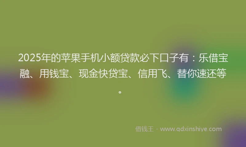 2025年的苹果手机小额贷款必下口子有：乐借宝融、用钱宝、现金快贷宝、信用飞、替你速还等。