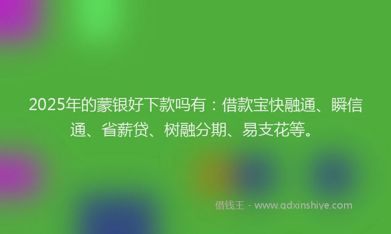 2025年的蒙银好下款吗有：借款宝快融通、瞬信通、省薪贷、树融分期、易支花等。