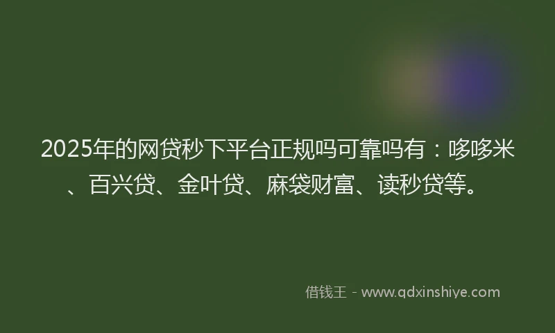 2025年的网贷秒下平台正规吗可靠吗有：哆哆米、百兴贷、金叶贷、麻袋财富、读秒贷等。