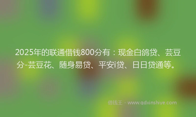 2025年的联通借钱800分有：现金白鸽贷、芸豆分-芸豆花、随身易贷、平安i贷、日日贷通等。