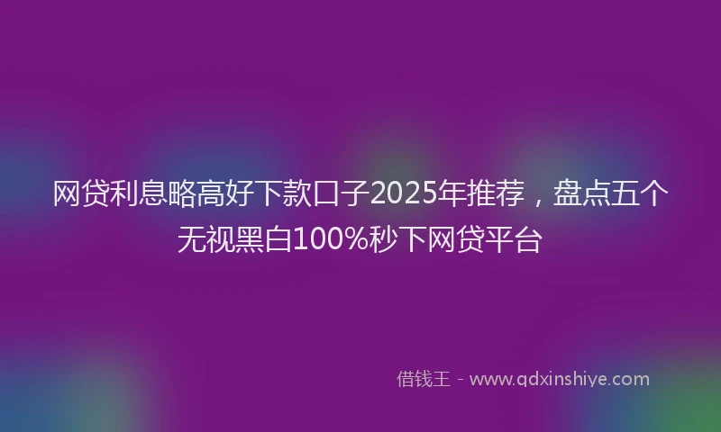 网贷利息略高好下款口子2025年推荐，盘点五个无视黑白100%秒下网贷平台