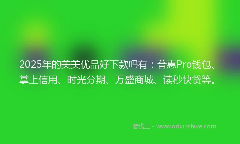 2025年的美美优品好下款吗有：普惠Pro钱包、掌上信用、时光分期、万盛商城、读秒快贷等。