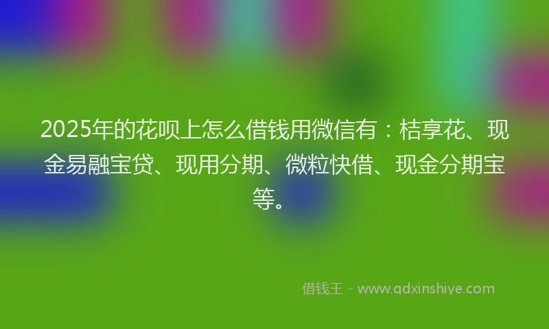 2025年的花呗上怎么借钱用微信有：桔享花、现金易融宝贷、现用分期、微粒快借、现金分期宝等。