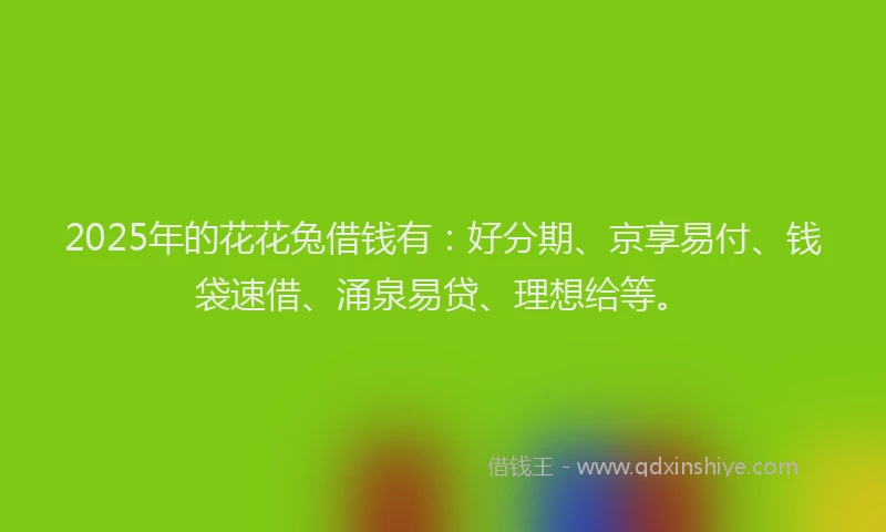 2025年的花花兔借钱有：好分期、京享易付、钱袋速借、涌泉易贷、理想给等。