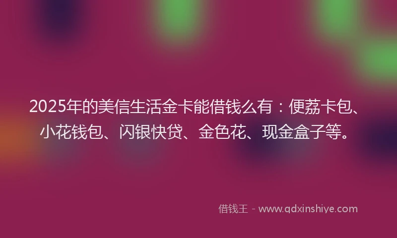 2025年的美信生活金卡能借钱么有：便荔卡包、小花钱包、闪银快贷、金色花、现金盒子等。
