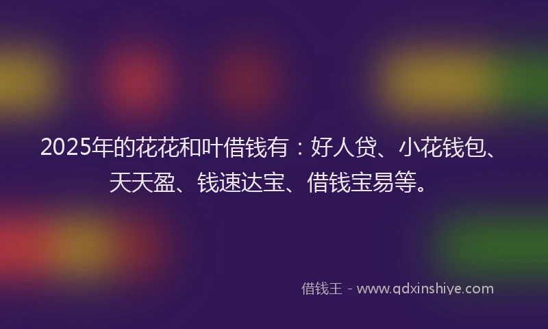 2025年的花花和叶借钱有：好人贷、小花钱包、天天盈、钱速达宝、借钱宝易等。