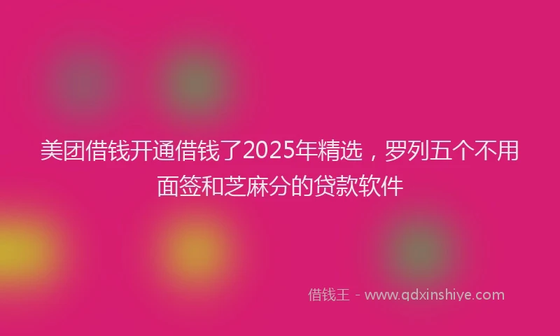 美团借钱开通借钱了2025年精选，罗列五个不用面签和芝麻分的贷款软件