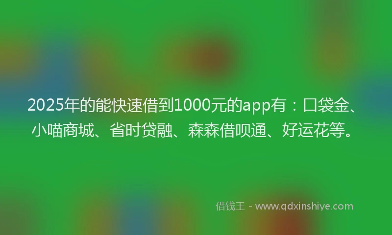 2025年的能快速借到1000元的app有：口袋金、小喵商城、省时贷融、森森借呗通、好运花等。