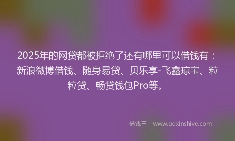 2025年的网贷都被拒绝了还有哪里可以借钱有：新浪微博借钱、随身易贷、贝乐享-飞鑫琼宝、粒粒贷、畅贷钱包Pro等。