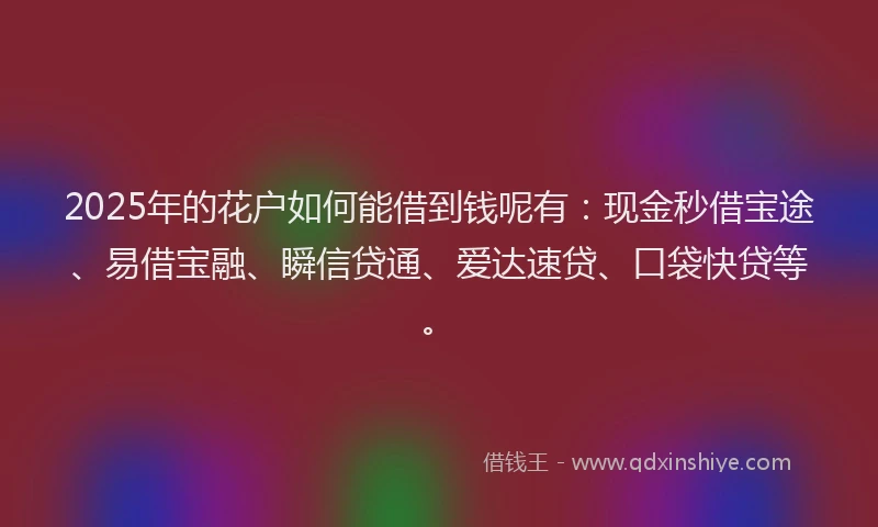 2025年的花户如何能借到钱呢有：现金秒借宝途、易借宝融、瞬信贷通、爱达速贷、口袋快贷等。