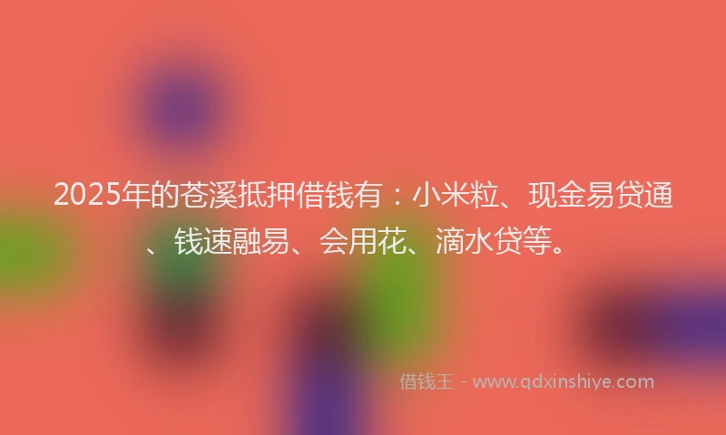 2025年的苍溪抵押借钱有：小米粒、现金易贷通、钱速融易、会用花、滴水贷等。