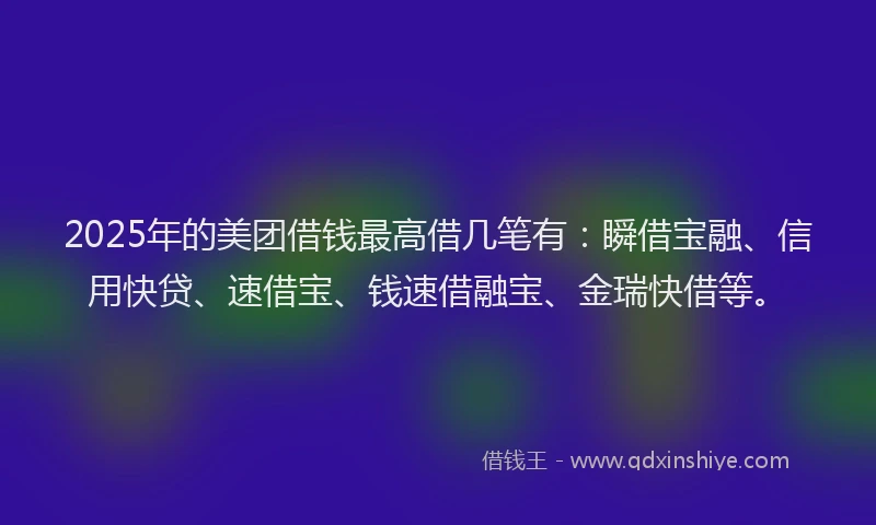 2025年的美团借钱最高借几笔有：瞬借宝融、信用快贷、速借宝、钱速借融宝、金瑞快借等。