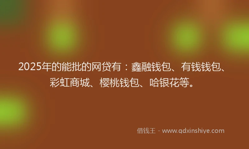 2025年的能批的网贷有：鑫融钱包、有钱钱包、彩虹商城、樱桃钱包、哈银花等。
