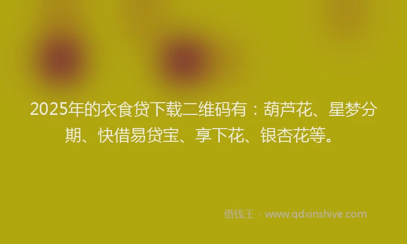 2025年的衣食贷下载二维码有：葫芦花、星梦分期、快借易贷宝、享下花、银杏花等。