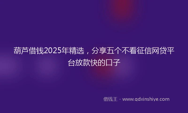 葫芦借钱2025年精选，分享五个不看征信网贷平台放款快的口子