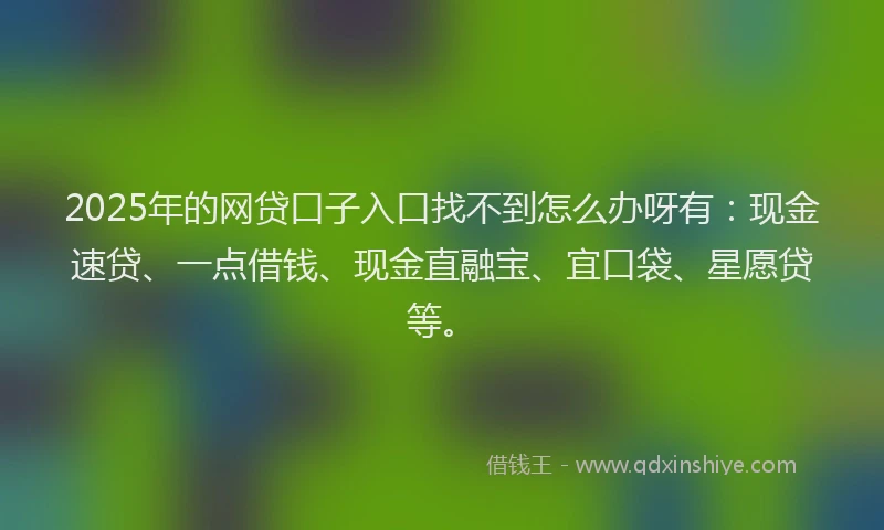 2025年的网贷口子入口找不到怎么办呀有：现金速贷、一点借钱、现金直融宝、宜口袋、星愿贷等。
