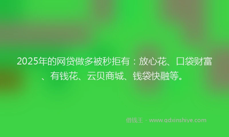 2025年的网贷做多被秒拒有：放心花、口袋财富、有钱花、云贝商城、钱袋快融等。