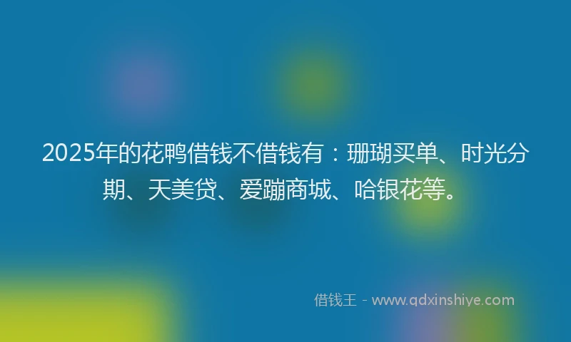 2025年的花鸭借钱不借钱有：珊瑚买单、时光分期、天美贷、爱蹦商城、哈银花等。