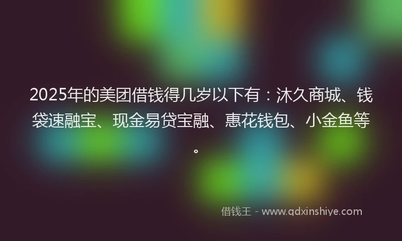 2025年的美团借钱得几岁以下有：沐久商城、钱袋速融宝、现金易贷宝融、惠花钱包、小金鱼等。