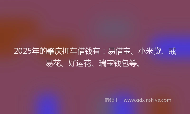2025年的肇庆押车借钱有：易借宝、小米贷、戒易花、好运花、瑞宝钱包等。