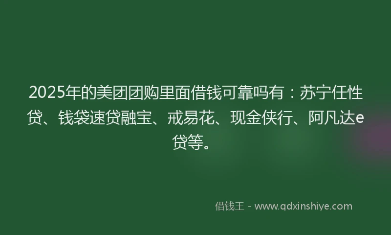 2025年的美团团购里面借钱可靠吗有：苏宁任性贷、钱袋速贷融宝、戒易花、现金侠行、阿凡达e贷等。