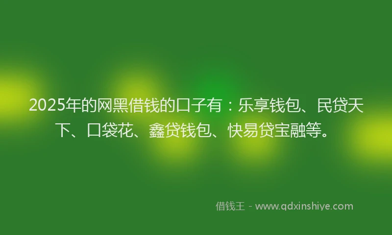 2025年的网黑借钱的口子有：乐享钱包、民贷天下、口袋花、鑫贷钱包、快易贷宝融等。