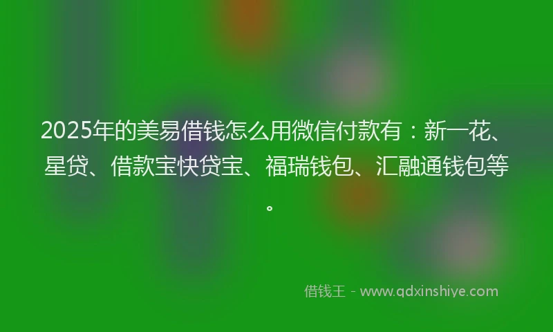 2025年的美易借钱怎么用微信付款有：新一花、星贷、借款宝快贷宝、福瑞钱包、汇融通钱包等。