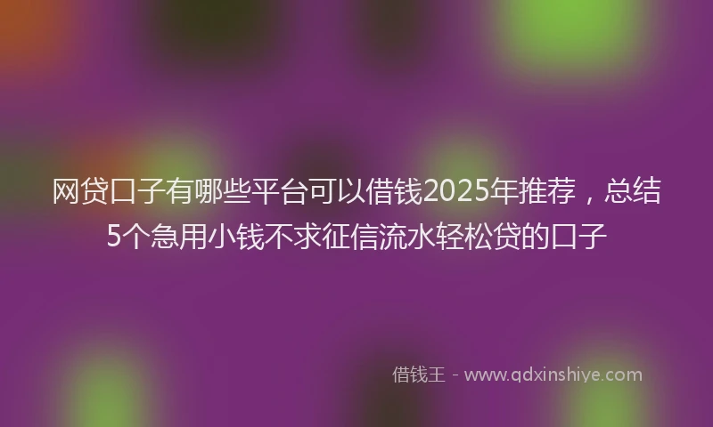 网贷口子有哪些平台可以借钱2025年推荐，总结5个急用小钱不求征信流水轻松贷的口子
