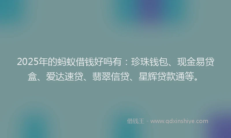 2025年的蚂蚁借钱好吗有：珍珠钱包、现金易贷盒、爱达速贷、翡翠信贷、星辉贷款通等。