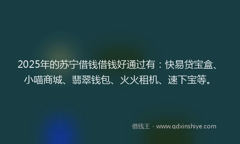 2025年的苏宁借钱借钱好通过有：快易贷宝盒、小喵商城、翡翠钱包、火火租机、速下宝等。